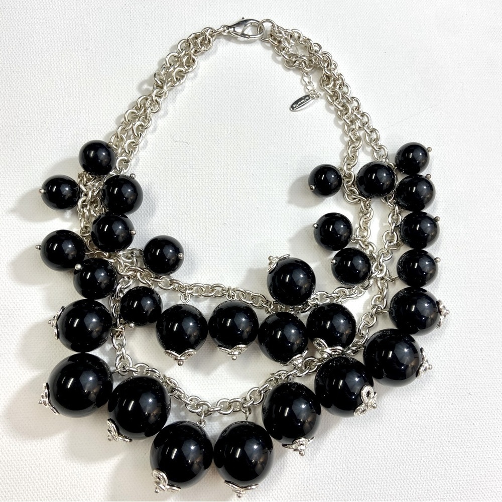 Talbots Black Large Beaded Chunky Statement Necklace